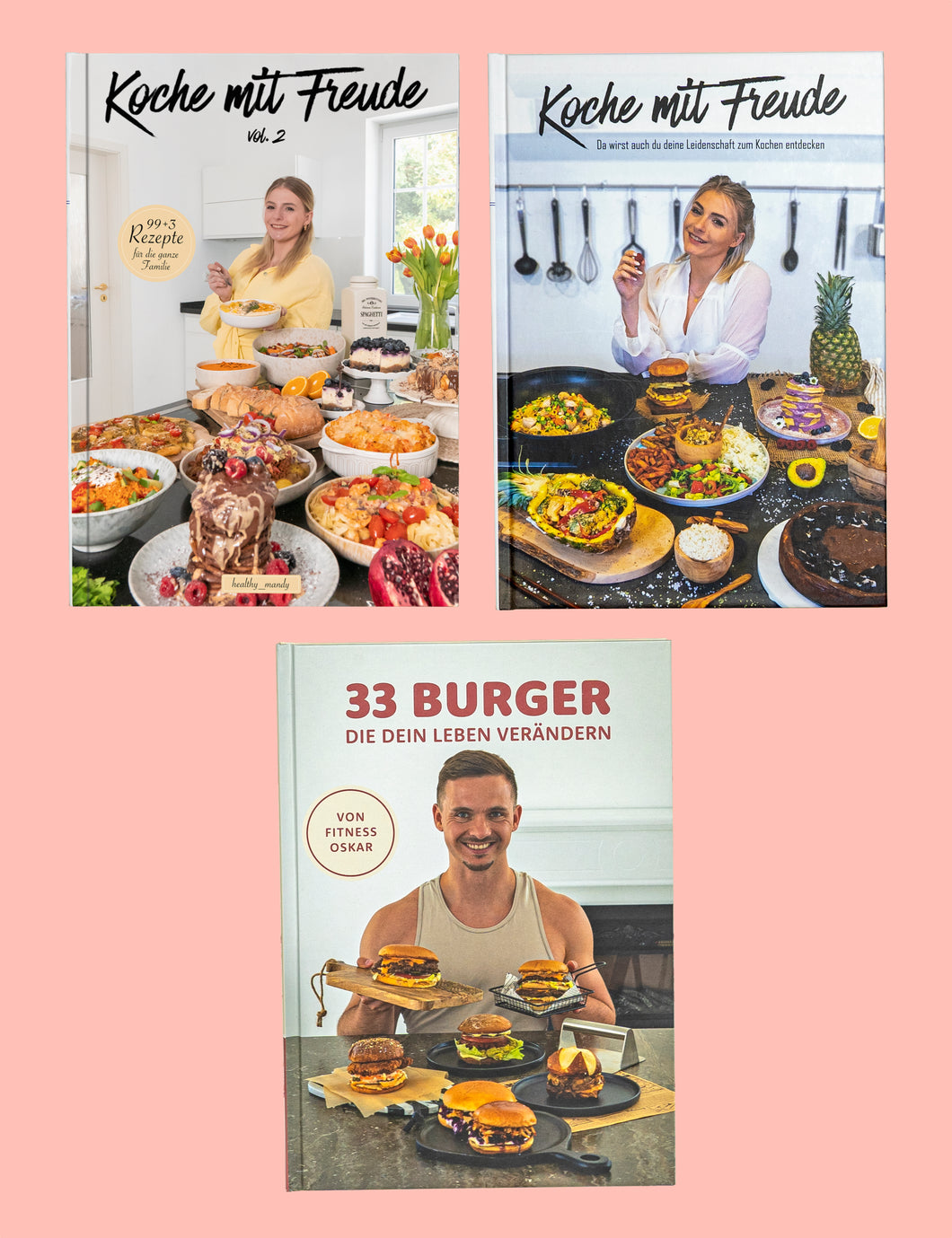 Bundle 3b - Koche mit Freude vol. 2 & vol. 1 + 33 Burger die dein Leben verändern (3 Bücher)