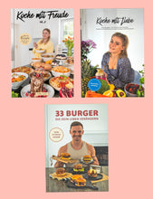 Lade das Bild in den Galerie-Viewer, Bundle 3c - Koche mit Freude vol. 2 + Koche mit Liebe + 33 Burger die dein Leben verändern (3 Bücher)
